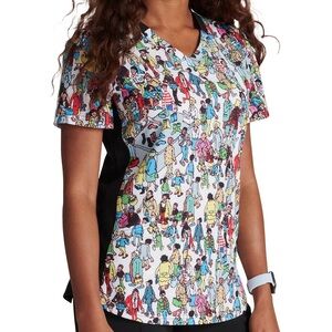 Tooniforms Where’s Waldo V Neck Scrub Uniform Medical Top NWT